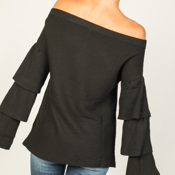 Black off the shoulder, tiered ruffled sleeve - Picture 2 of 8